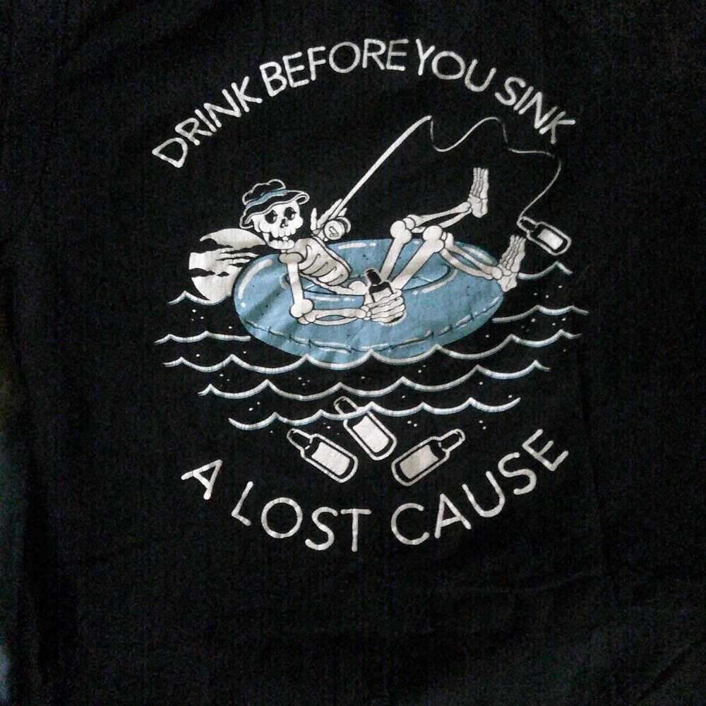 Mens Large Skeleton Fishing T Shirt-Good Condition
